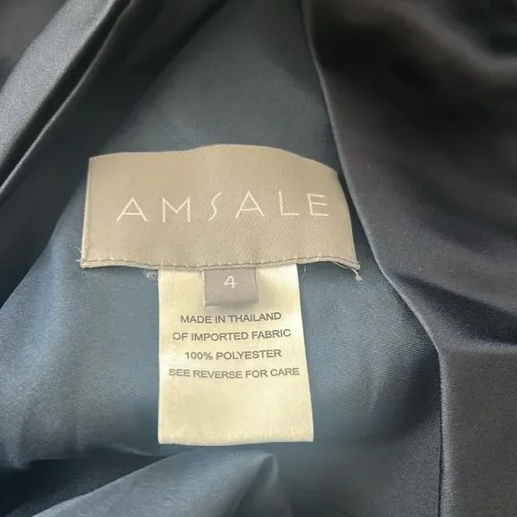 Amsale NAVY One Shoulder Fluid Satin Cocktail Midi Dress, NWT, Size 4 - Picture 9 of 13